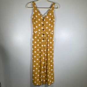 Monteau Los Angeles Womens S Mustard Yellow Polka Dot Button Front Jumpsuit